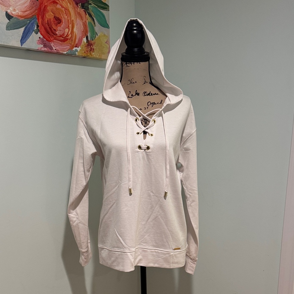 Michael Kors Lace-Up Hooded Pullover Sweatshirt size Small